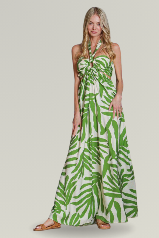 Tropical Maxi Dress with Halter Neckline