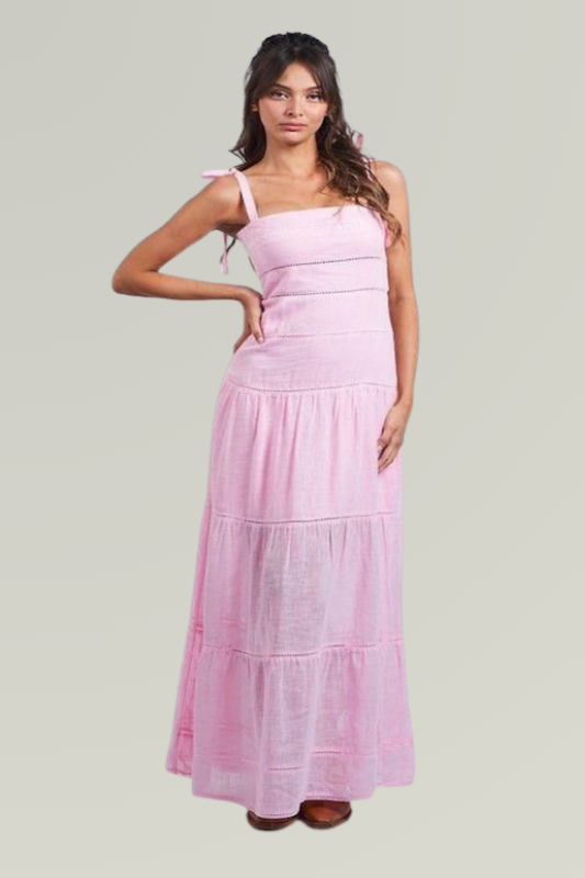 Linen Dress with Embroidered Stripes – SHI TO MOON